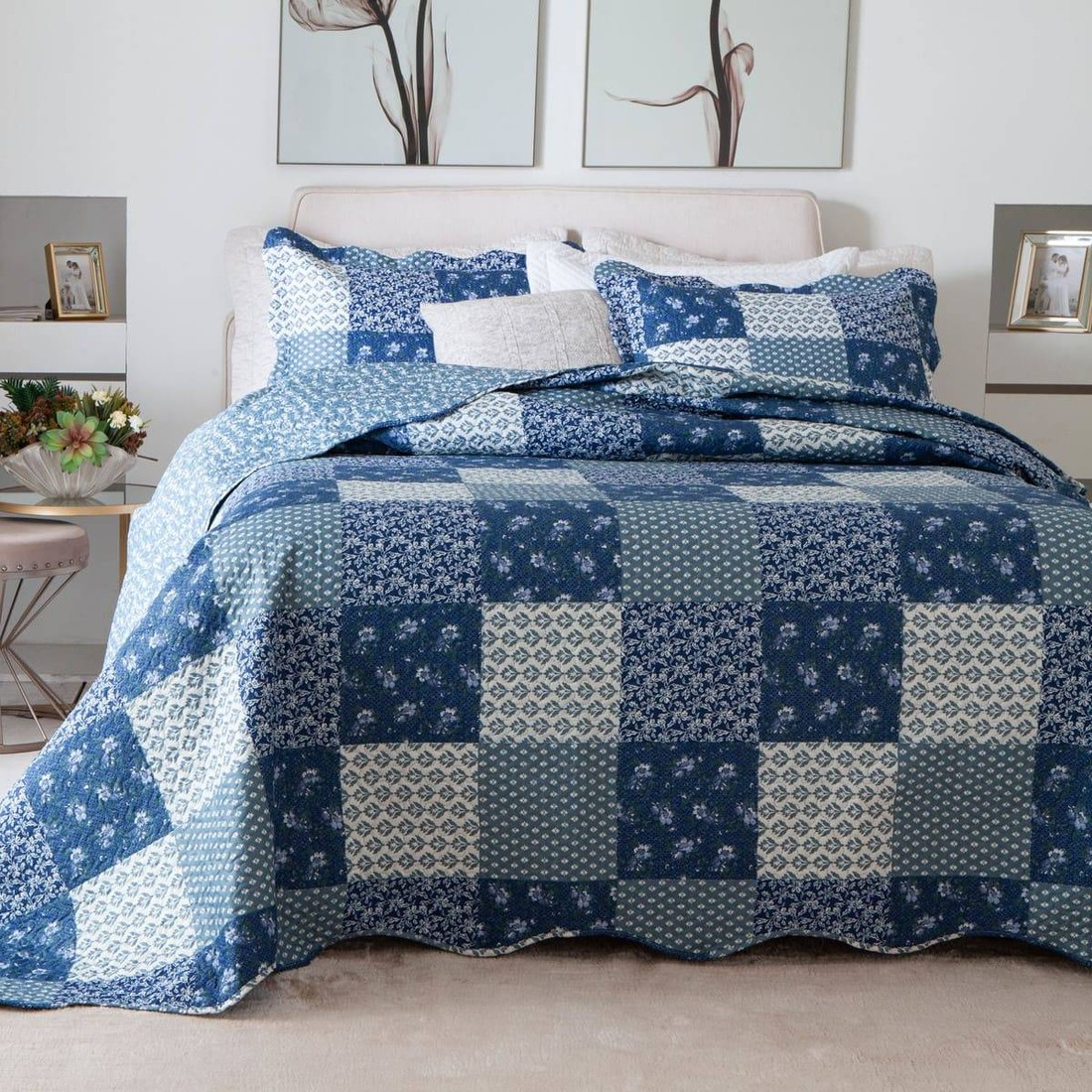 Kit 3 Peças Cobre leito Casal Bouti Microfibra Ultrasonic Estampada + 2 Porta-travesseiros - Nina