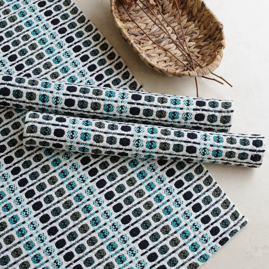 Kit de Cozinha 3 Peças Algodão Indiano Azul Tiffany