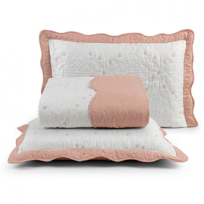Kit Colcha Cobre Leito Queen Microfibra Dupla face com Porta-travesseiros Dessin Rose 