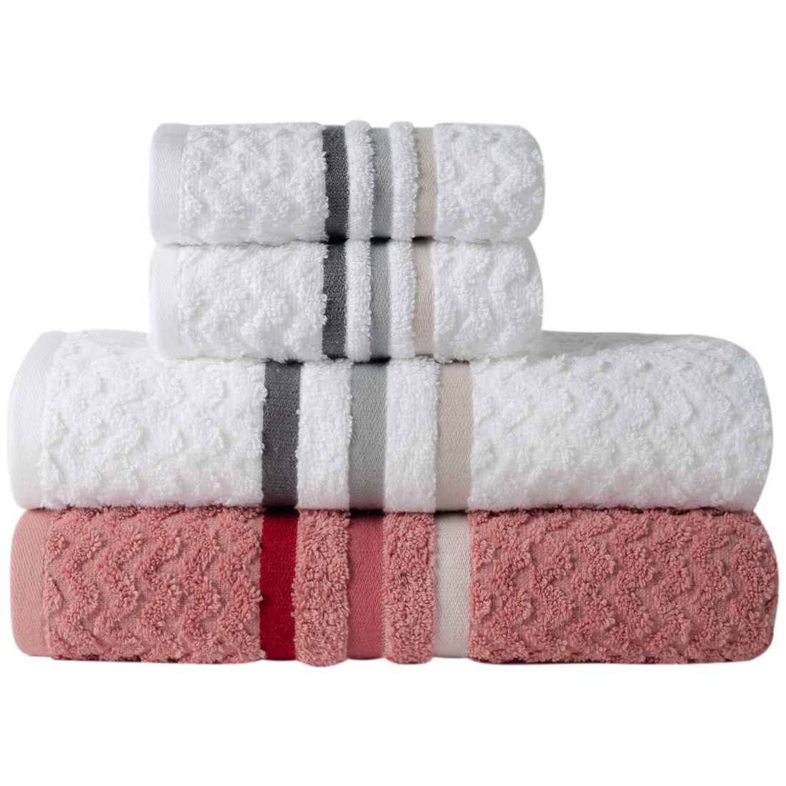 Jogo de Toalha 4 Peças Trento - Branco e Rosa Jogo com Banho Jogo de Toalha 4 Peças Trento - Branco e Rosa Jogo com Banho