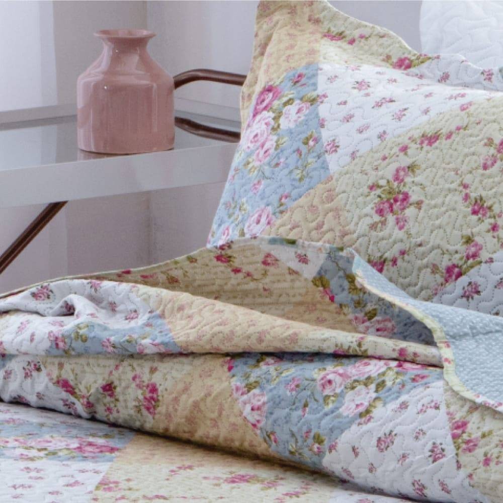 Kit  Cobre-leito Queen Bouti Microfibra Ultrasonic Estampada 2,40 x 2,60 m + 2 Porta-travesseiros - Mara