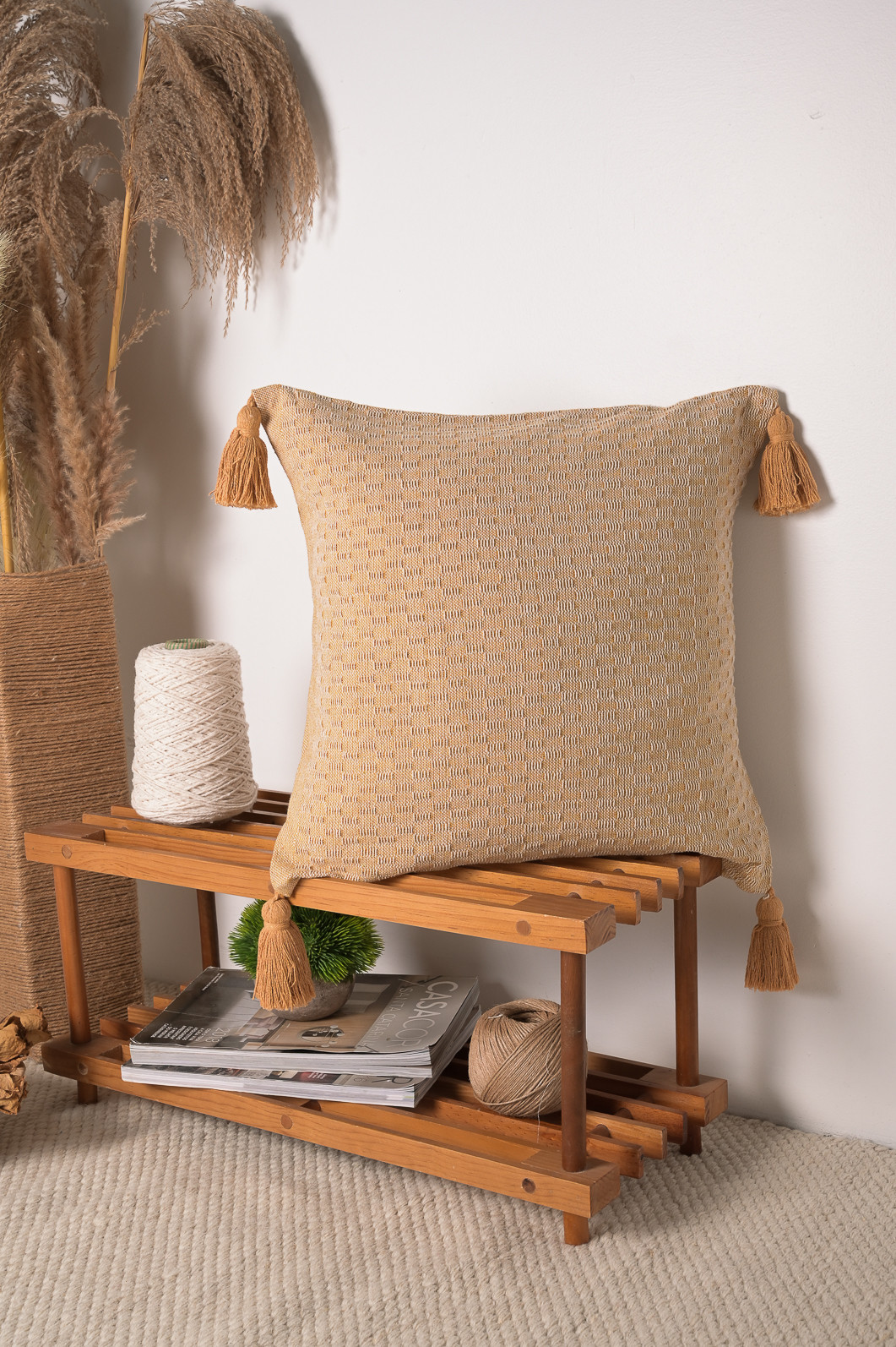 Capa de Almofada Mesclada Caramelo com Pompom Capa de Almofada Mesclada Caramelo com Pompom