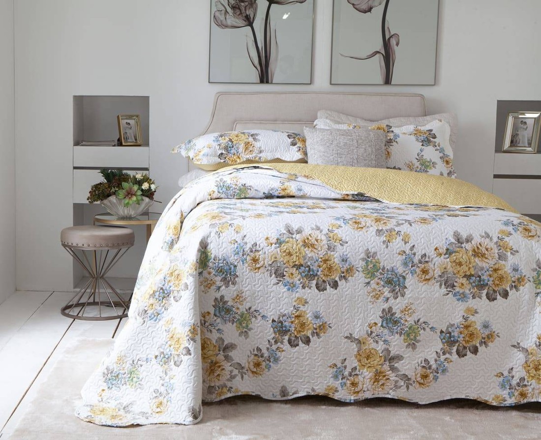 Kit 3 Peças Cobre leito Casal Bouti Microfibra Ultrasonic Estampada + 2 Porta-travesseiros - Mel