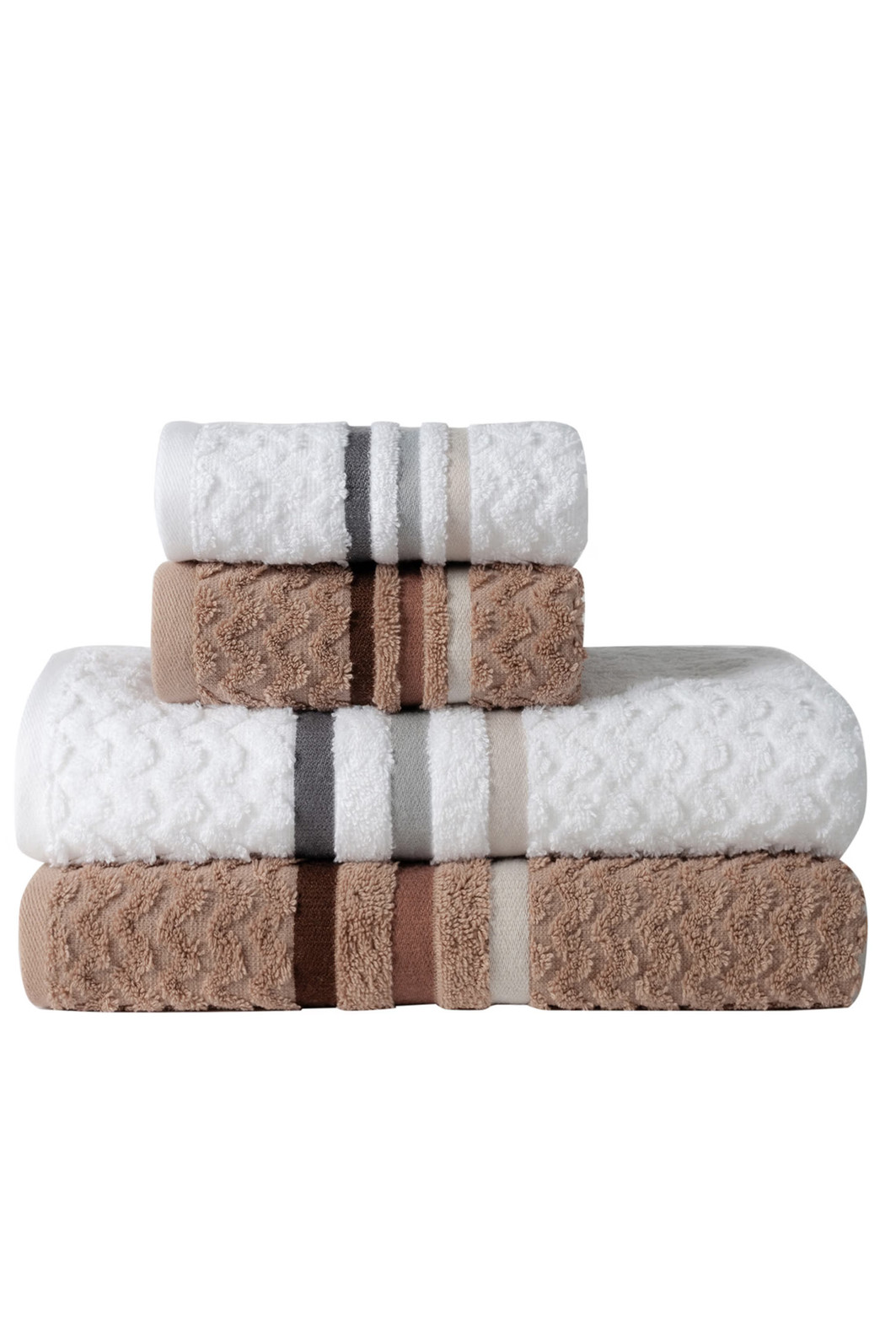 Jogo de Toalha 4 Peças Trento - Branco e Taupe Jogo com Banhão Jogo de Toalha 4 Peças Trento - Branco e Taupe Jogo com Banhão