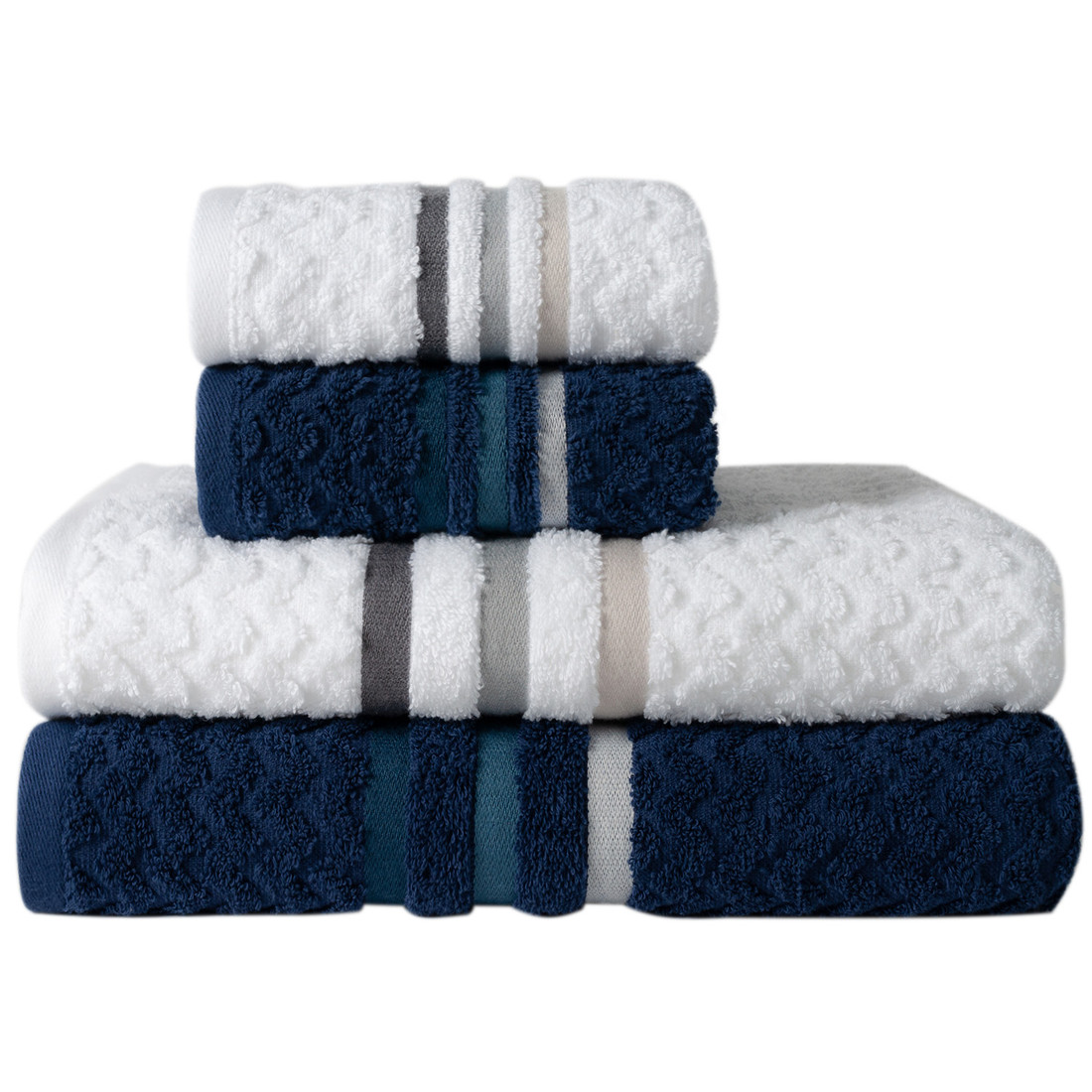 Jogo de Toalha 4 Peças Trento - Branco e Marinho Jogo com Banho Jogo de Toalha 4 Peças Trento - Branco e Marinho Jogo com Banho