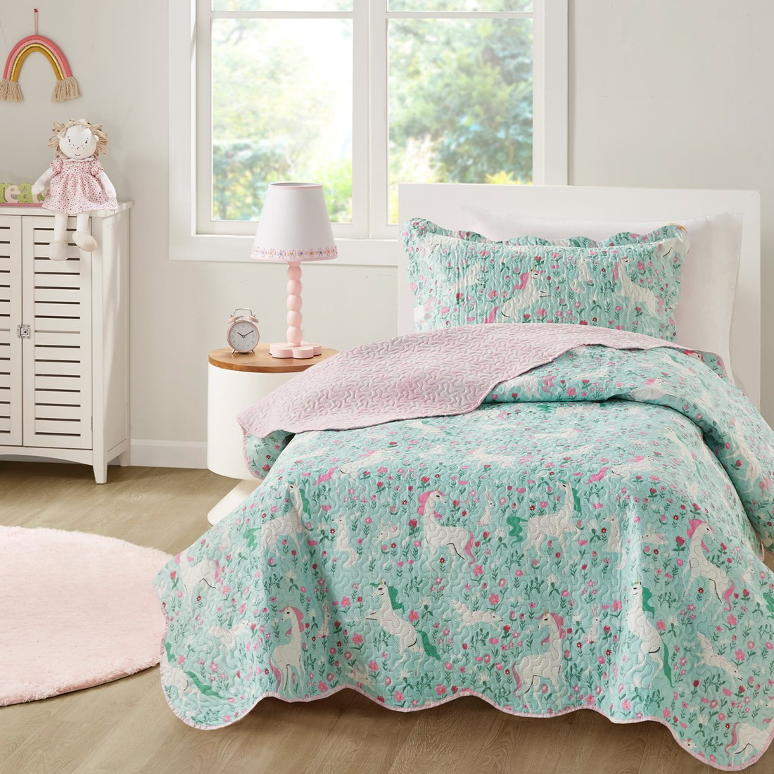 Kit Cobre Leito Colcha Infantil 2 Peças Solteiro Estampada Unicornio