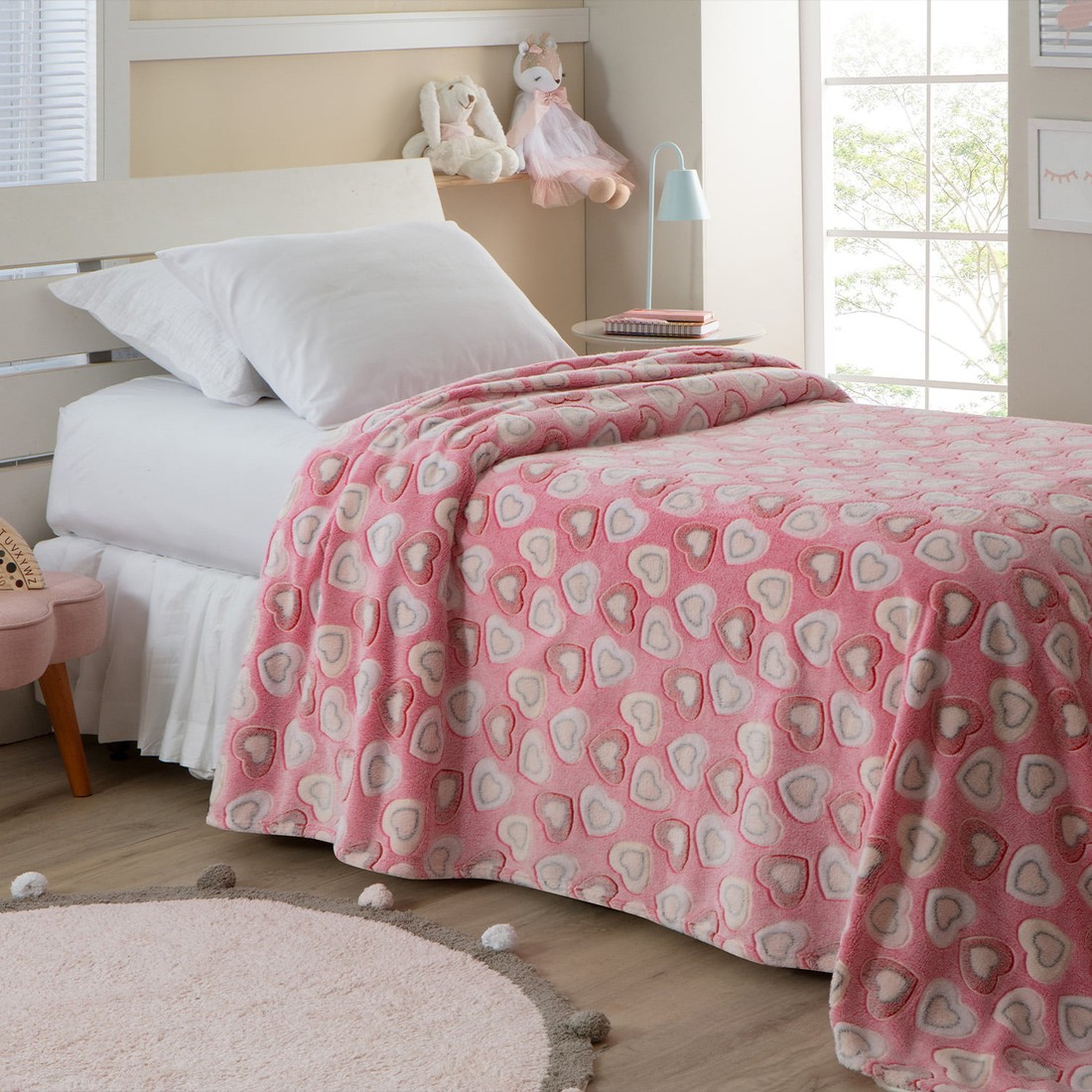Manta Infantil Solteiro Microfibra Soft Brilha no Escuro - Corações Manta Infantil Solteiro Microfibra Soft Brilha no Escuro - Corações