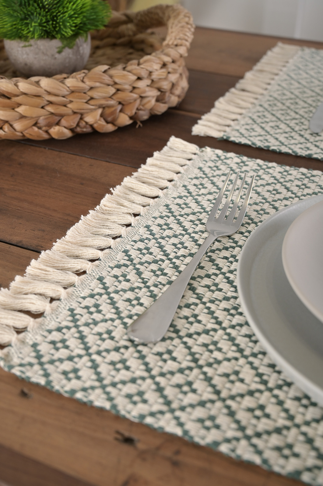 Jogo Americano Artesanal de 2 Peças 32cm x 45cm Coroa Verde