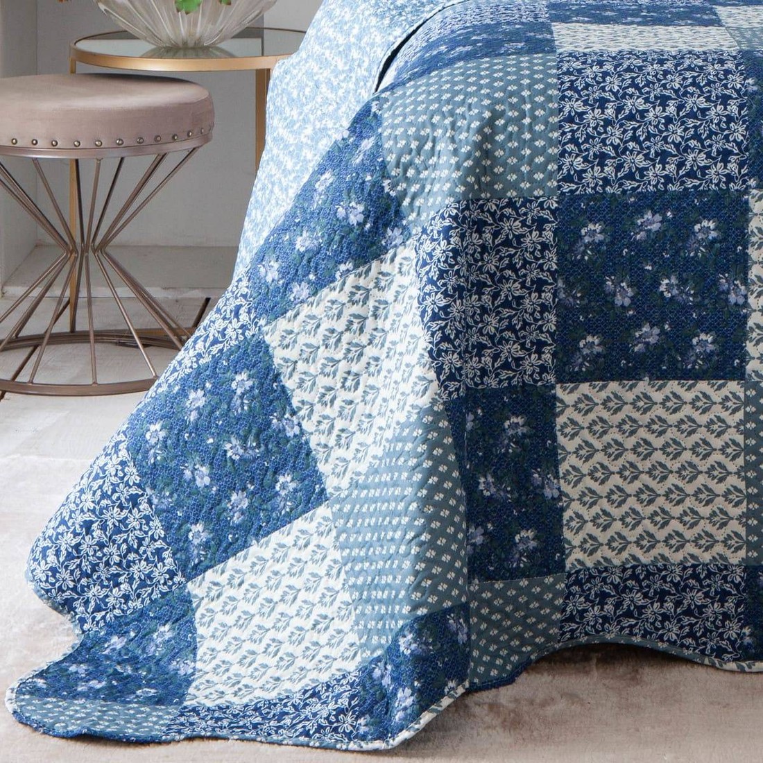 Kit 3 Peças Cobre leito Casal Bouti Microfibra Ultrasonic Estampada + 2 Porta-travesseiros - Nina