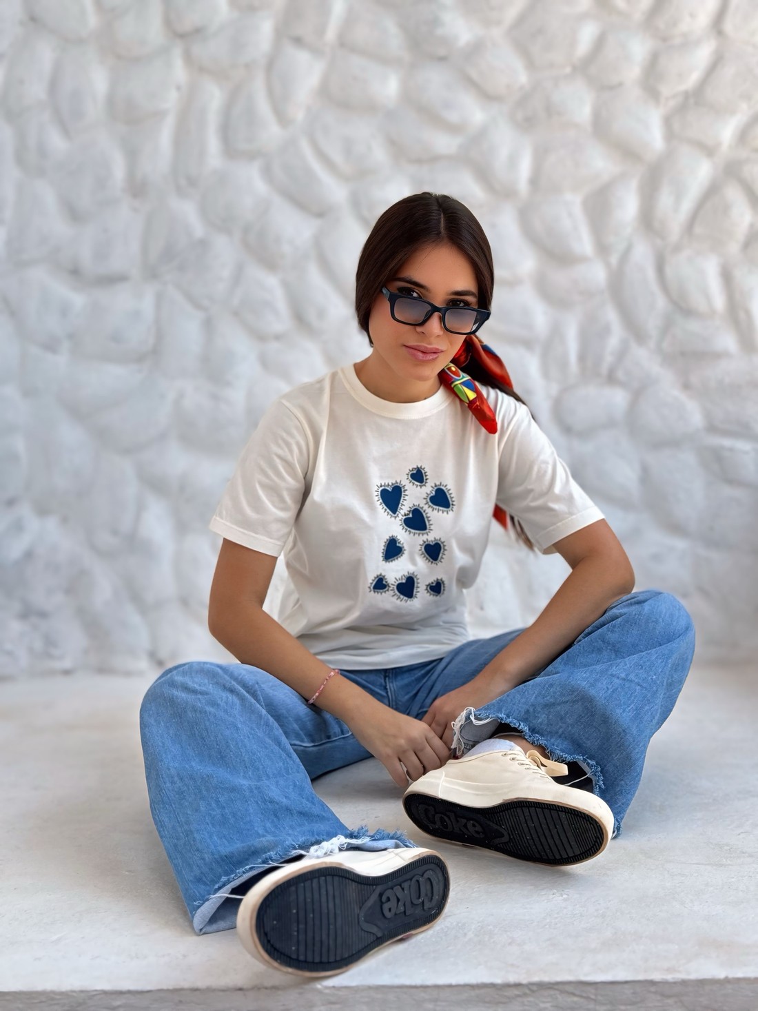 T-shirt corações azul