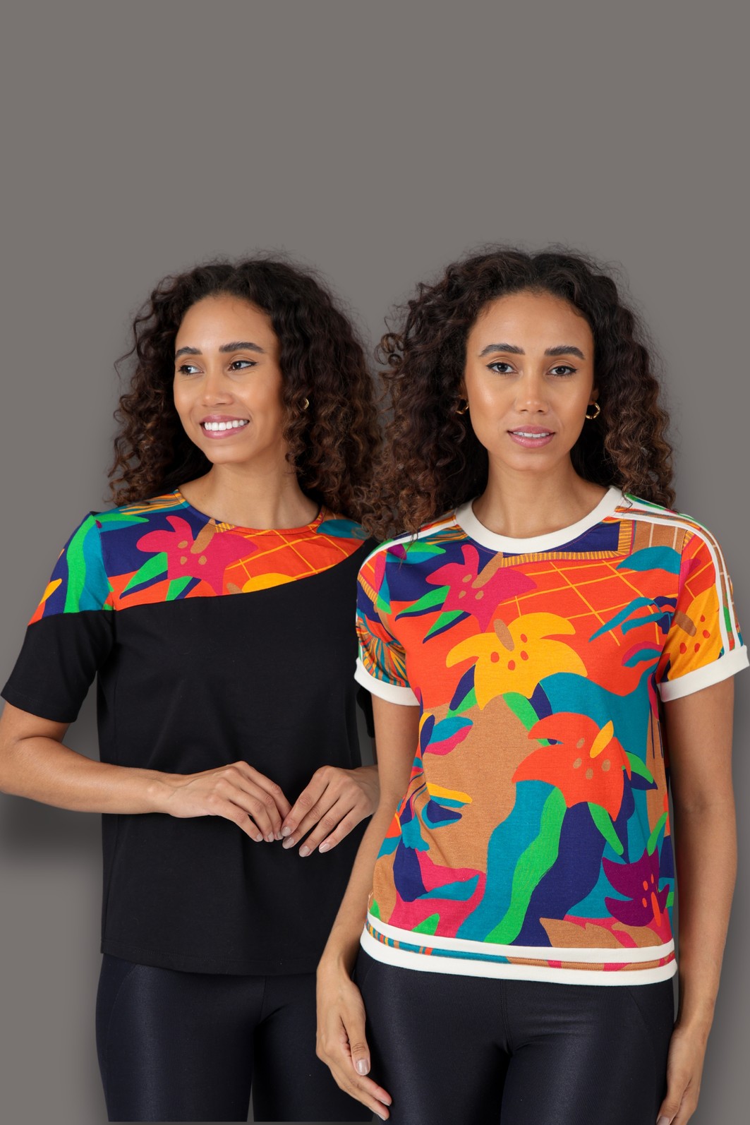 Kit Colorida - 1 Blusa Estampada + 1 Blusa Preta Com Estampa