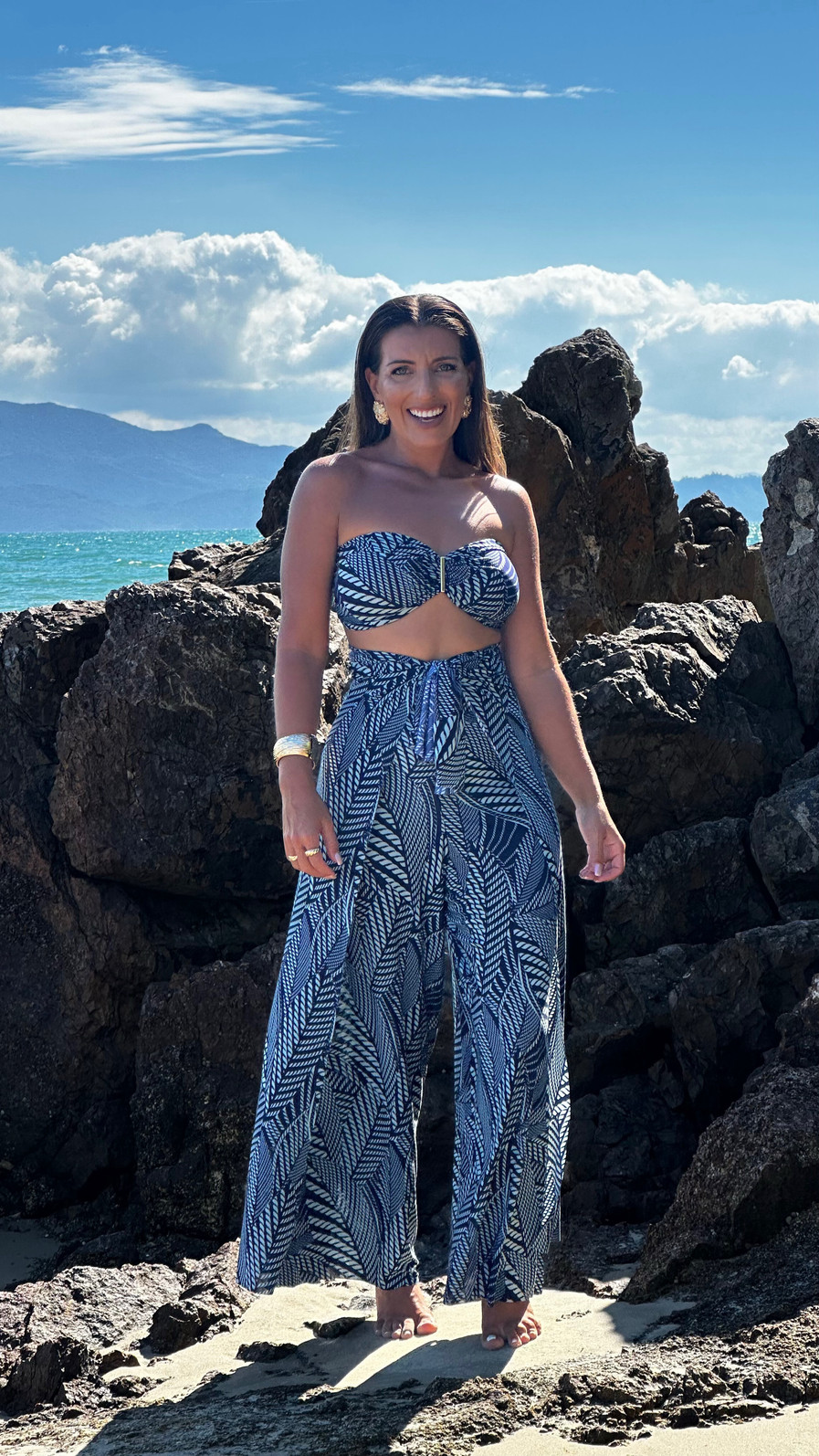 Conjunto calça macacão cordas azul