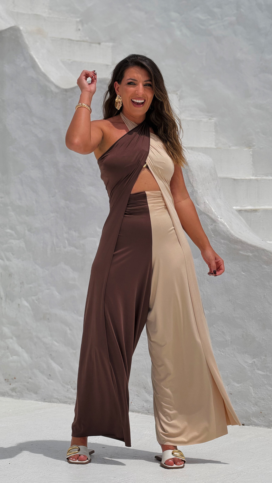 Conjunto calça e macacão duo marrom e nude Conjunto calça e macacão duo marrom e nude