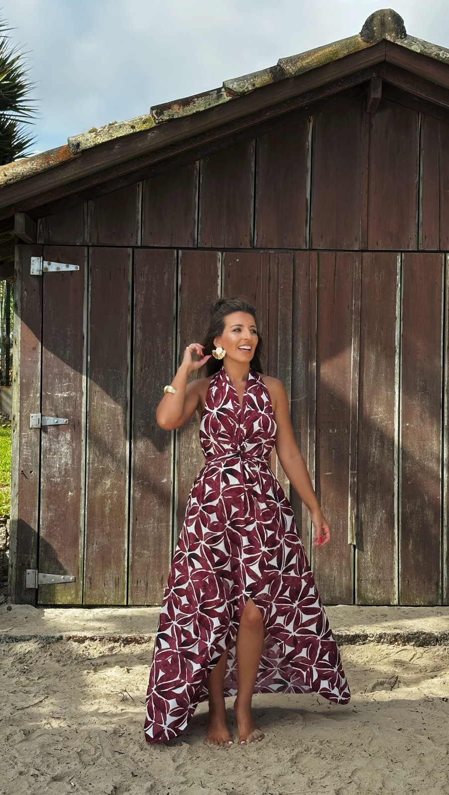 conjunto saída 1001 formas longa  floral bordô