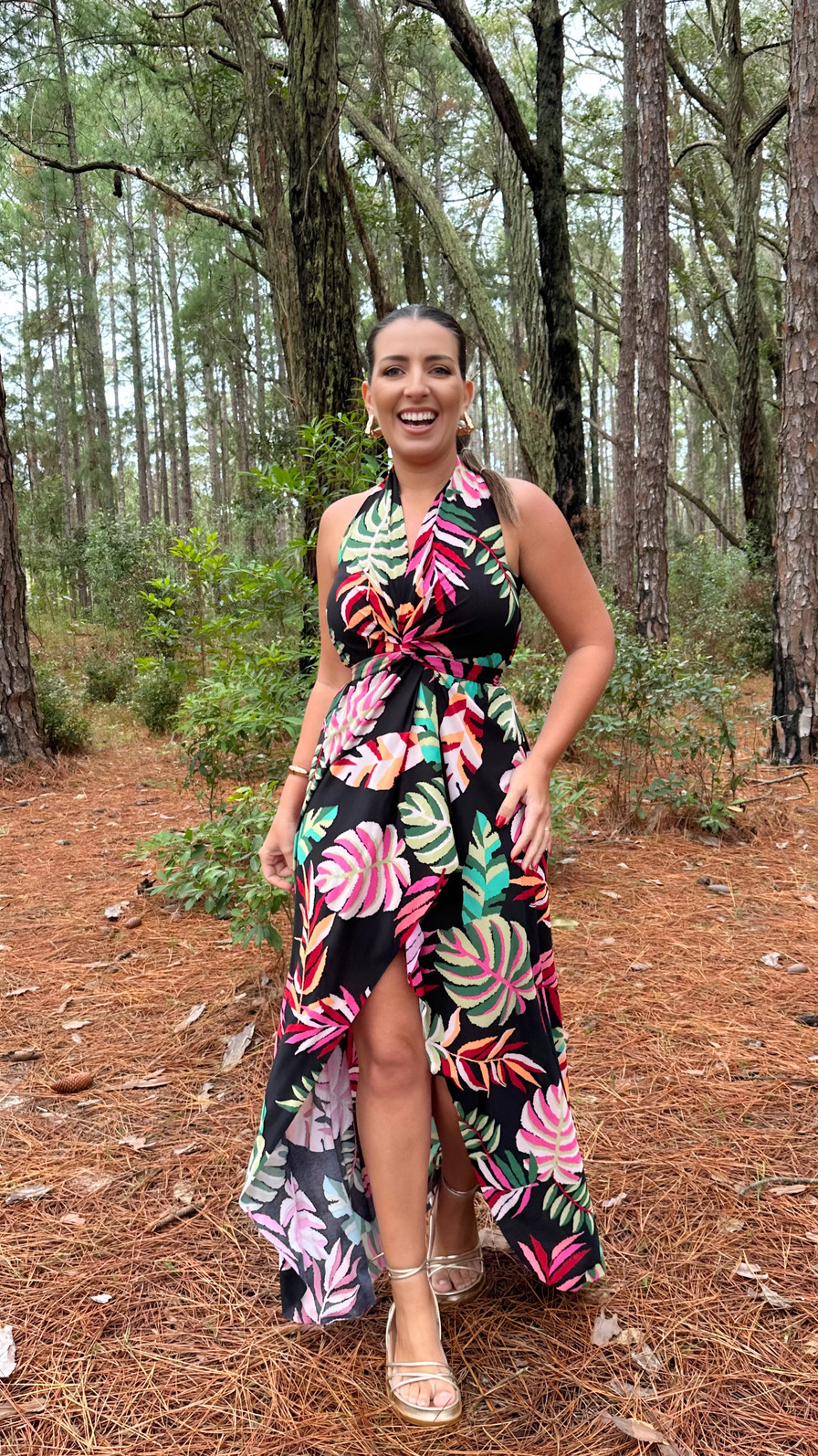 Conjunto saída 1001 formas longo & top florada preta Conjunto saída 1001 formas longo & top florada preta