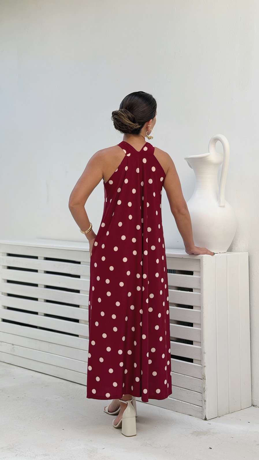 Vestido midí poá bordô Vestido midí poá bordô