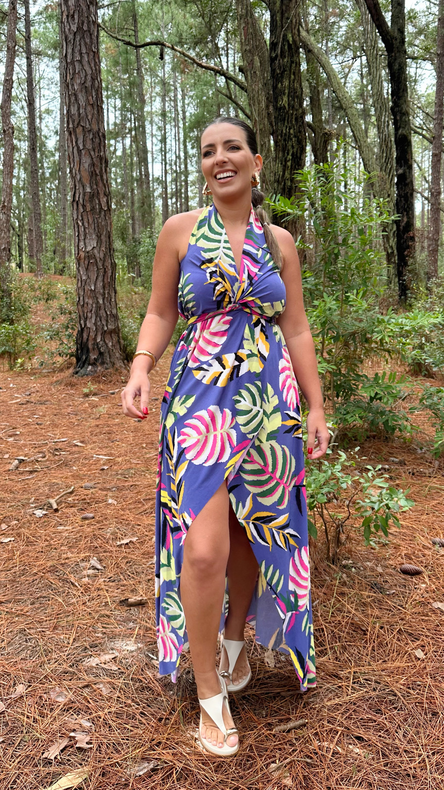 Conjunto saída 1001 formas longo & top florada roxa Conjunto saída 1001 formas longo & top florada roxa