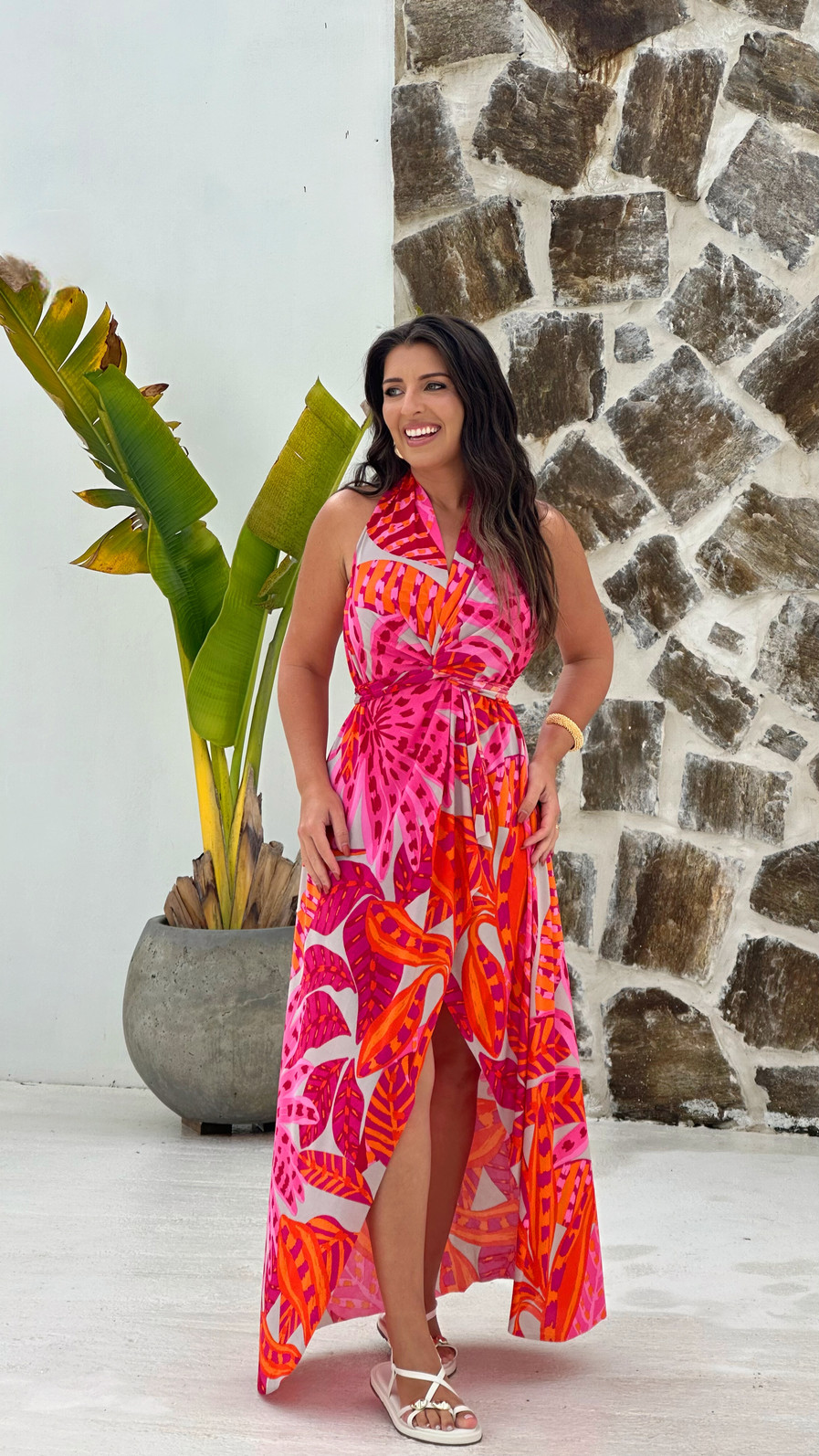 conjunto saída 1001 formas longa flora laranja conjunto saída 1001 formas longa flora laranja