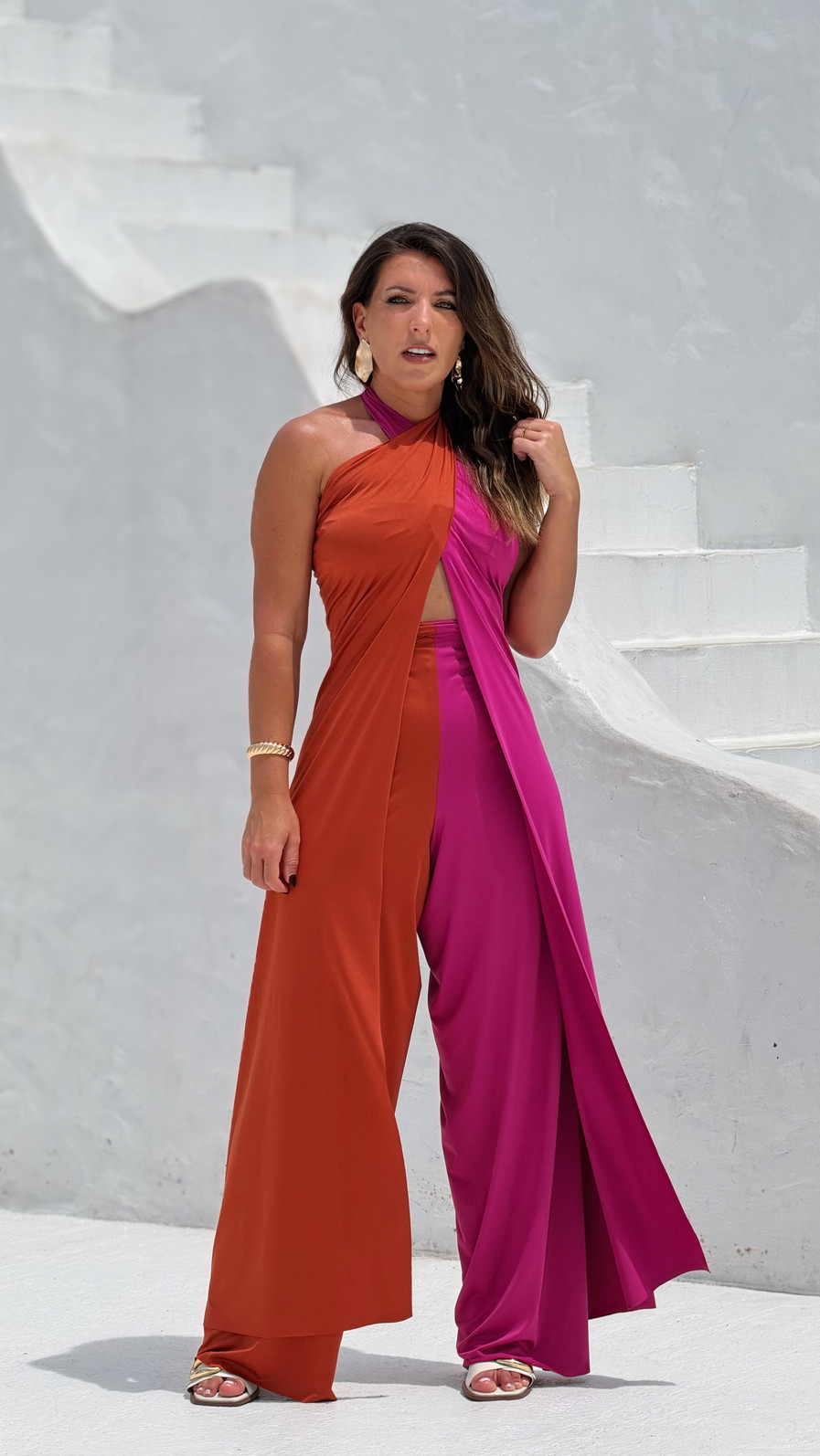 Conjunto calça e macacão duo fúcsia e ferrugem Conjunto calça e macacão duo fúcsia e ferrugem