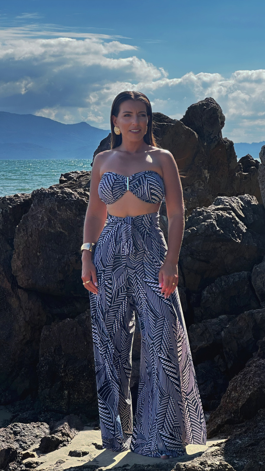 Conjunto calça macacão cordas preta