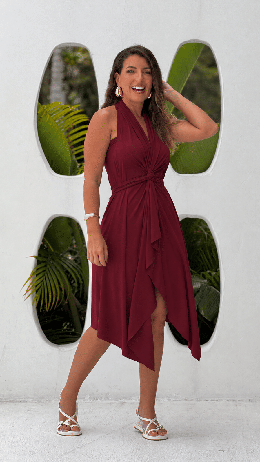 Conjunto saída 1001 formas curta & top bordô