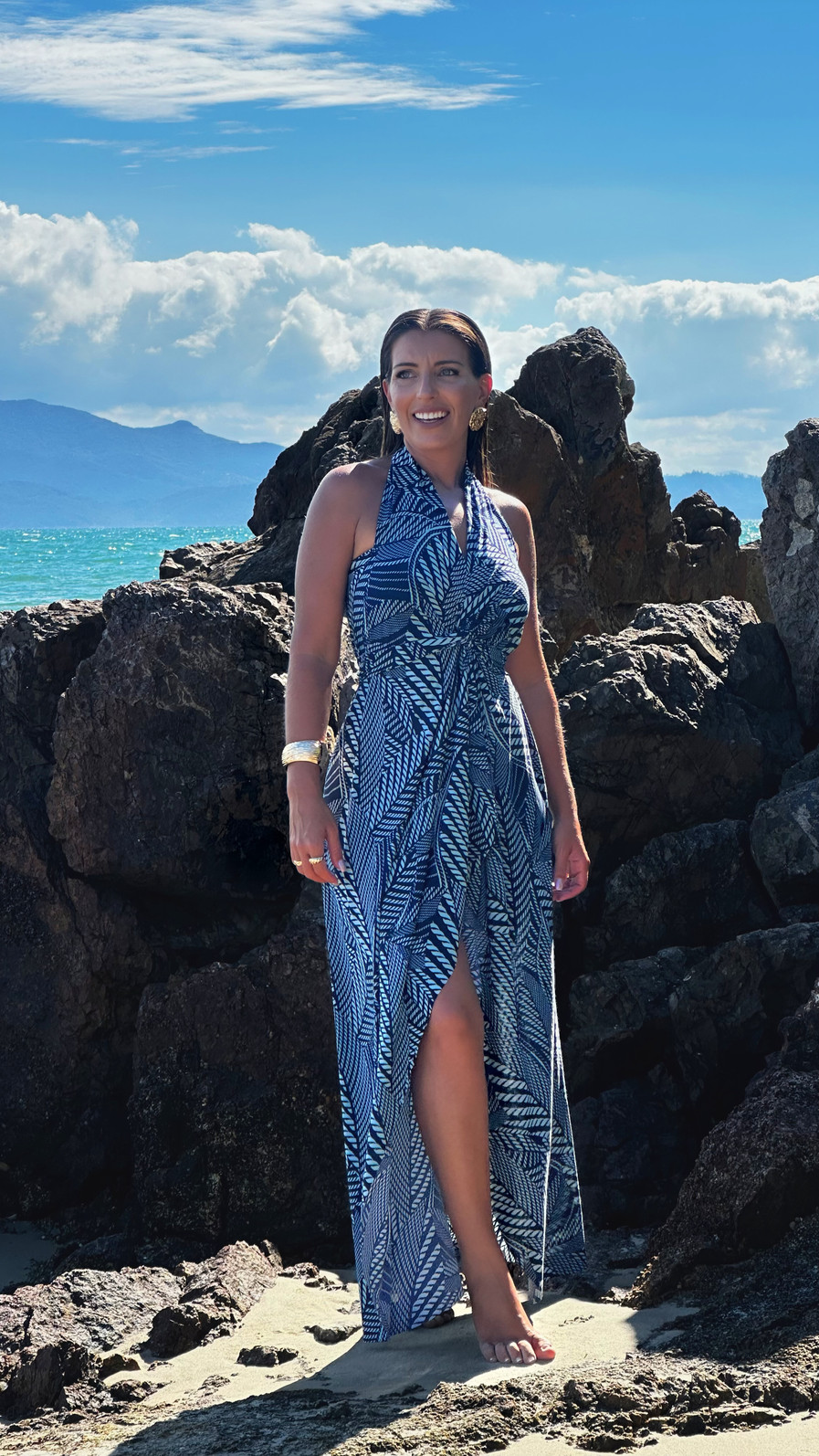 Saída 1001 formas longa cordas azul