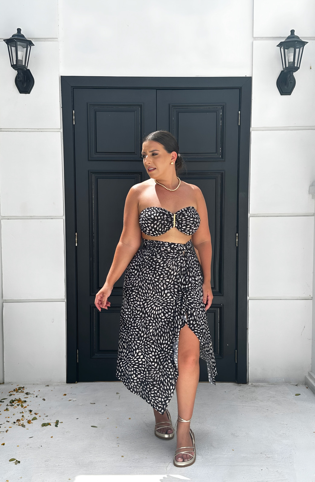 Conjunto saída 1001 formas curto & top Chuvisco preto