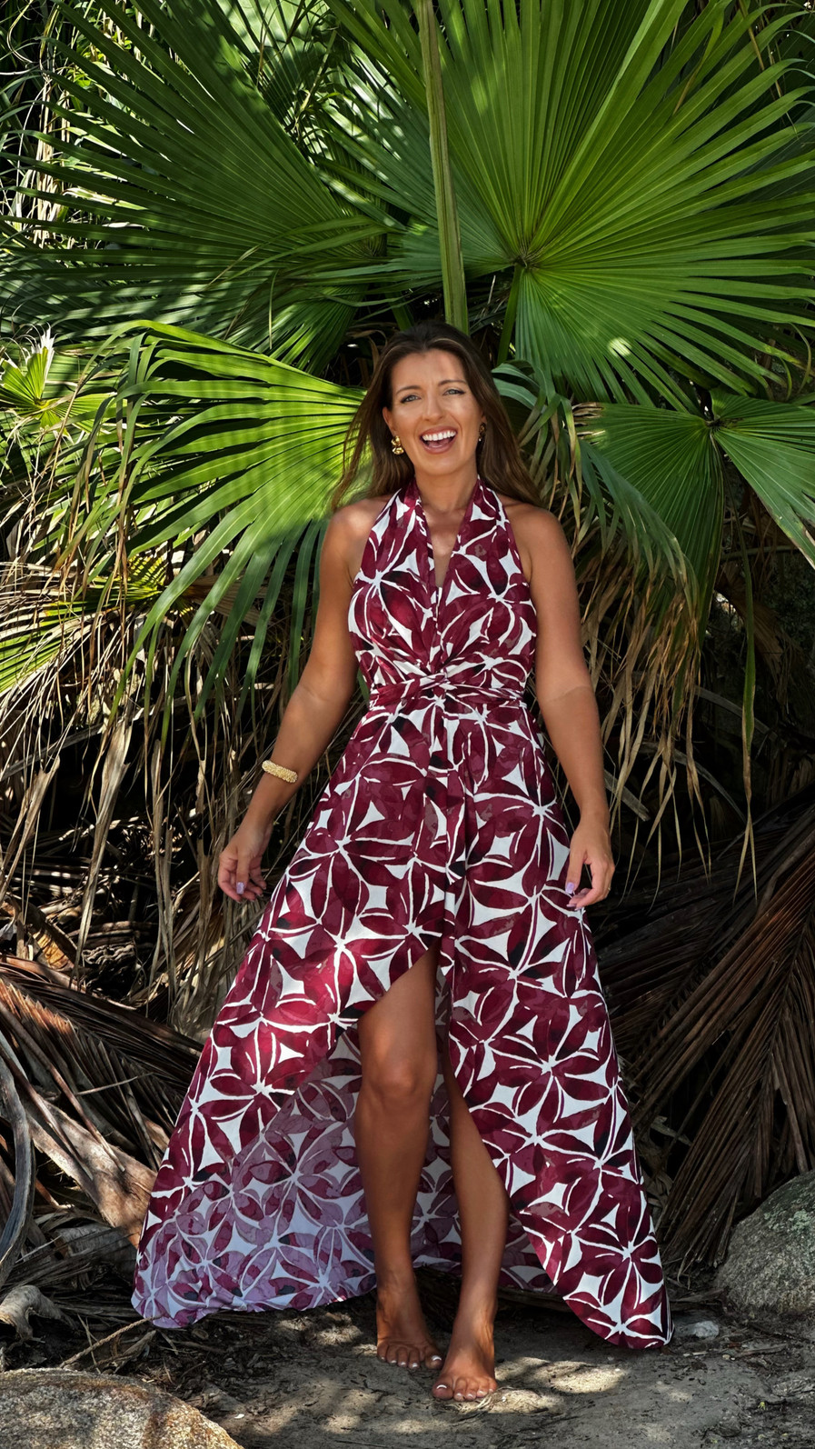 conjunto saída 1001 formas longa  floral bordô