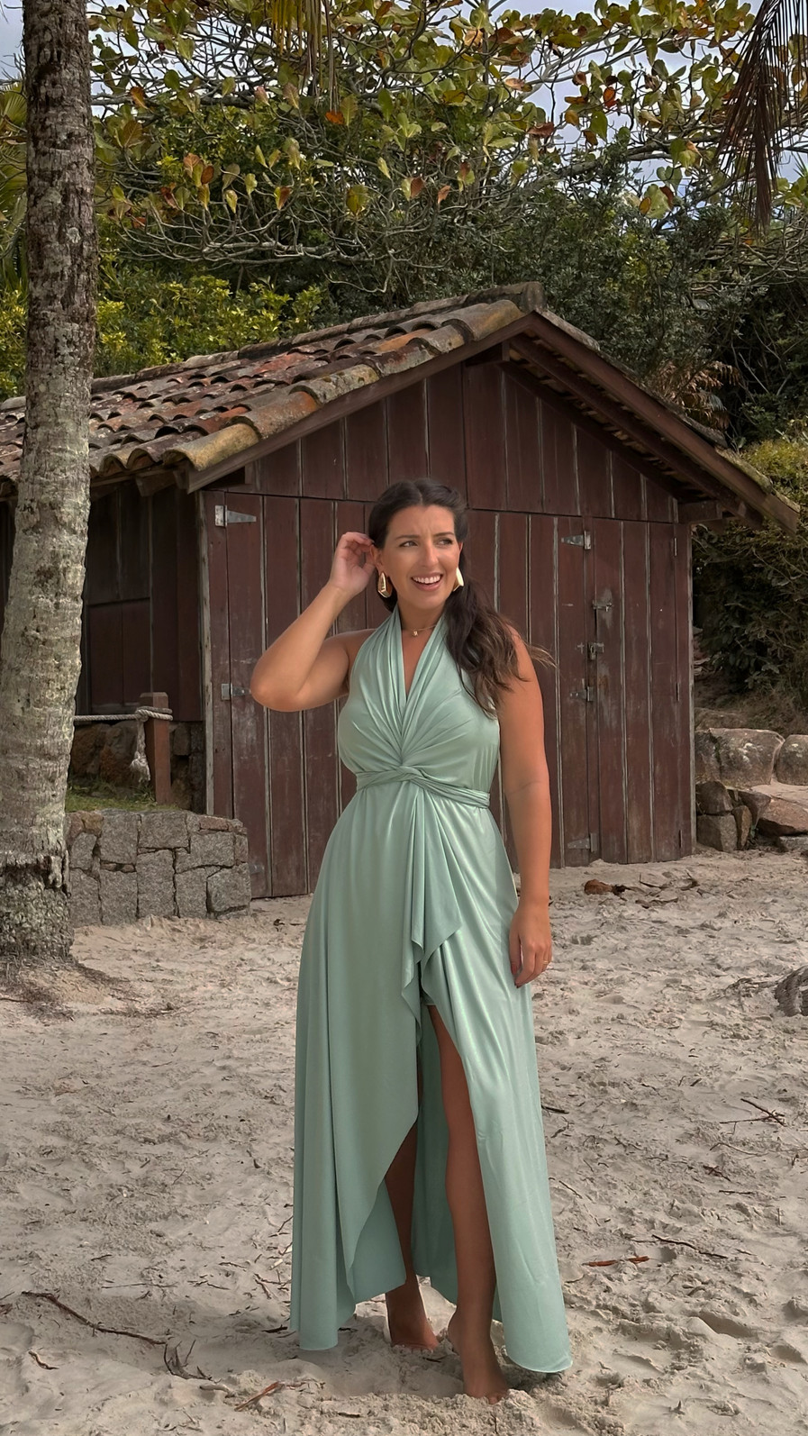 Conjunto saída 1001 formas longa & top verde menta