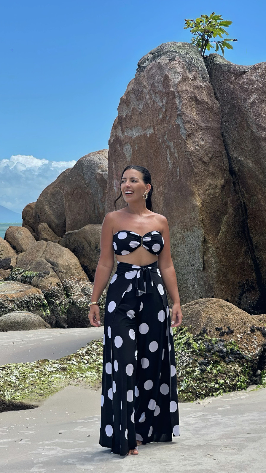 Conjunto Calça Macacão Poá Preto Conjunto Calça Macacão Poá Preto