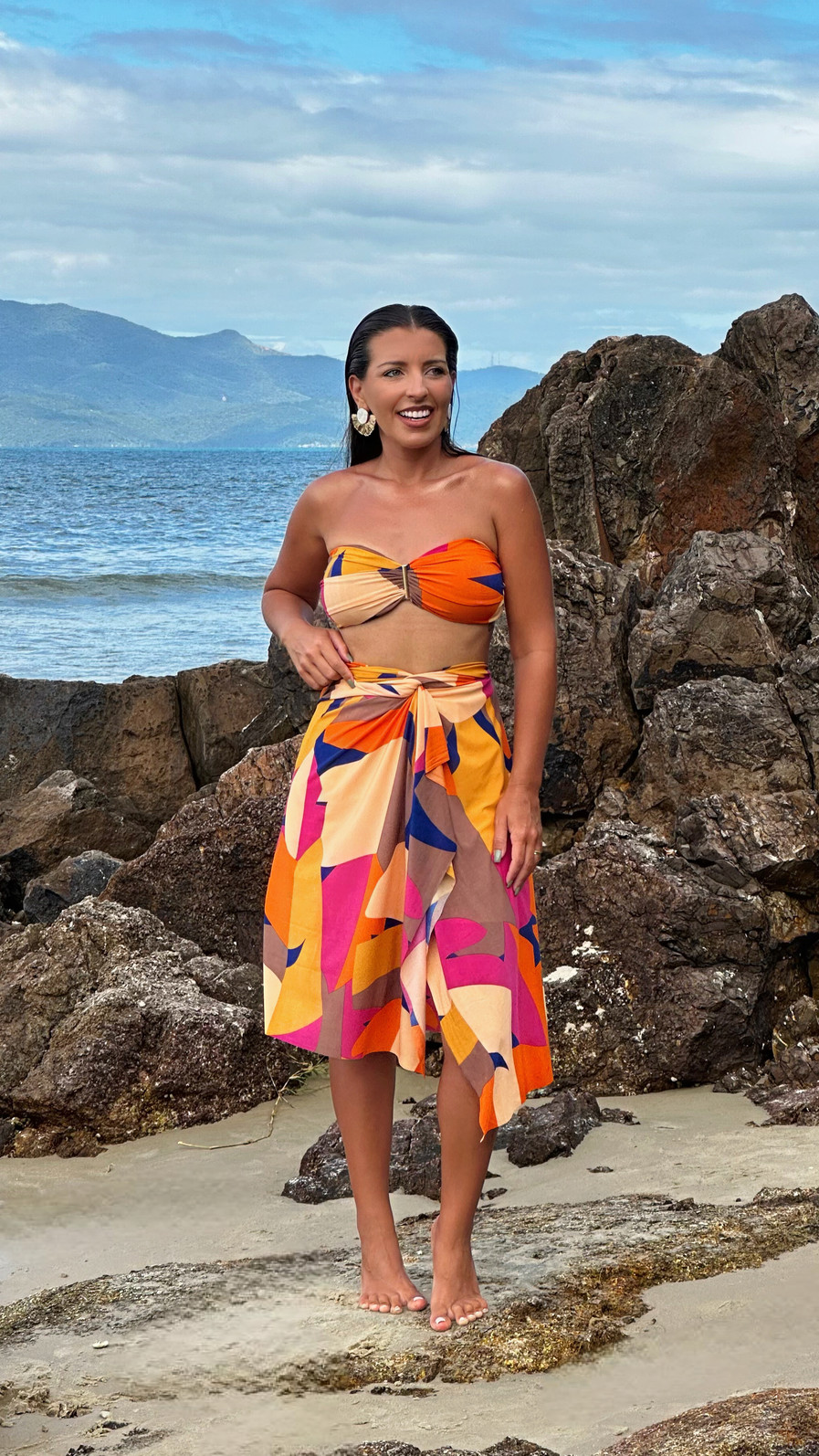 conjunto saída 1001 formas curta tropicália rosa