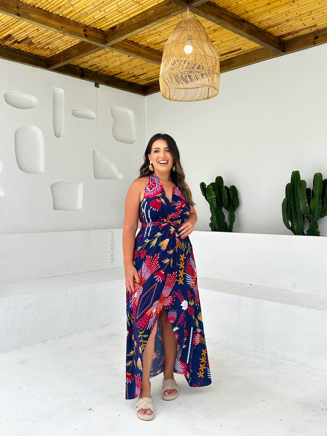 Conjunto saída 1001 formas longa & top paraíso pintado azul Conjunto saída 1001 formas longa & top paraíso pintado azul