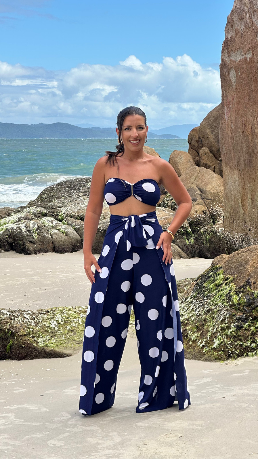 Conjunto Calça Macacão Poá azul marinho Conjunto Calça Macacão Poá azul marinho