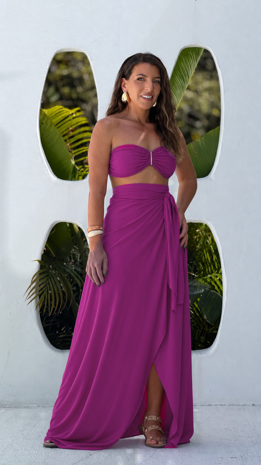 Conjunto saída 1001 formas longa & top fúcsia Conjunto saída 1001 formas longa & top fúcsia