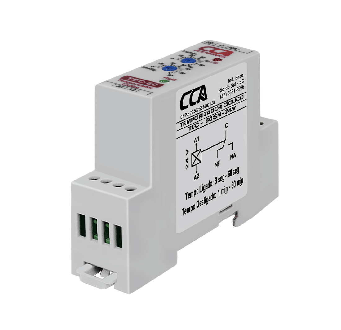Temporizador Cíclico Liga 0-60 Seg. X Desliga 0-60 Min. - 24V Temporizador Cíclico Liga 0-60 Seg. X Desliga 0-60 Min. - 24V