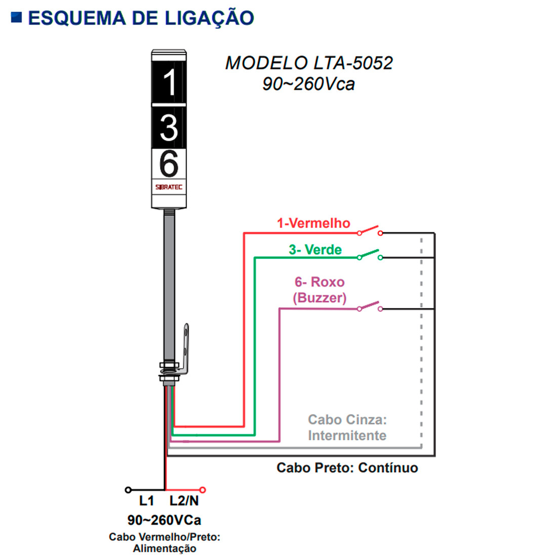 Torre Luminosa Sinalizador Led 2 Cores + Buzzer 110/220V com Braço - LTA-5052