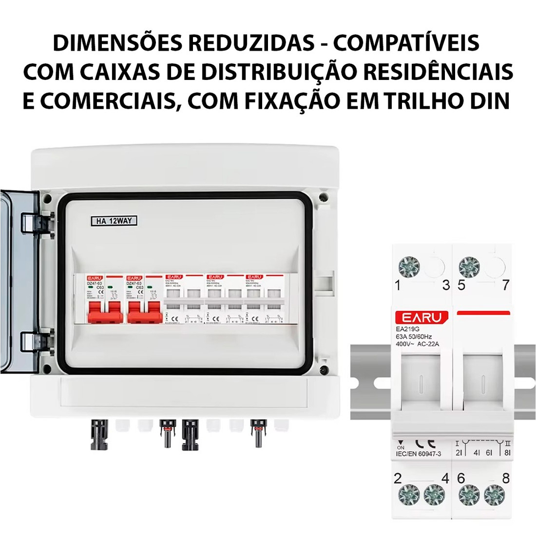 Chave de Transferência 2 Polos 63A Trilho DIN Bipolar Rede Gerador