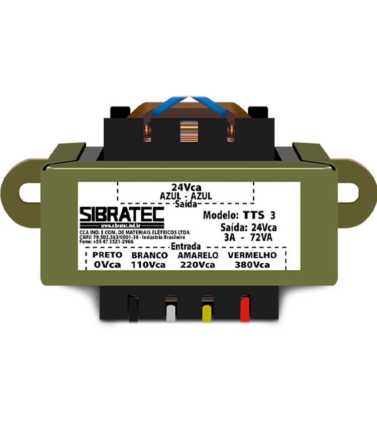 Transformador de Tensão 110V 220V 380V para 24V 3A 72VA para Comando - NR12 Transformador de Tensão 110V 220V 380V para 24V 3A 72VA para Comando - NR12