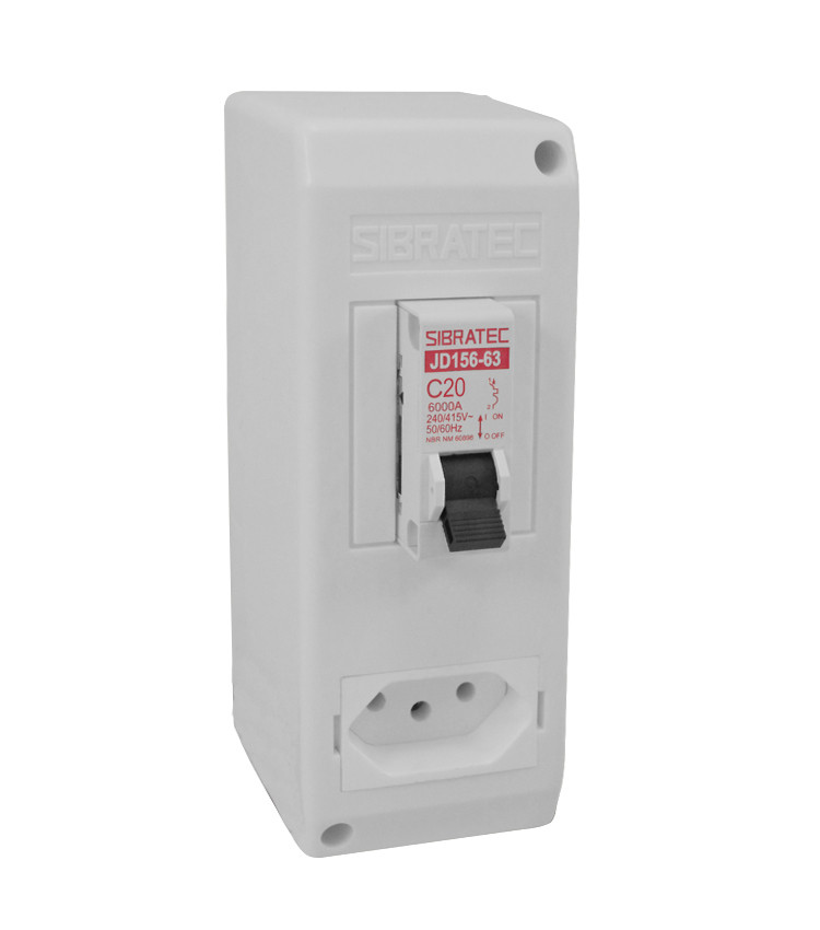 Caixa com Tomada de Sobrepor 2P+T 20A + Disjuntor Mono 20A - CSDM20-T20 Caixa com Tomada de Sobrepor 2P+T 20A + Disjuntor Mono 20A - CSDM20-T20