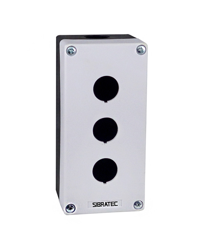 Caixa Plástica Botoeira com 3 Furos 22mm Branco e Preto Caixa Plástica Botoeira com 3 Furos 22mm Branco e Preto