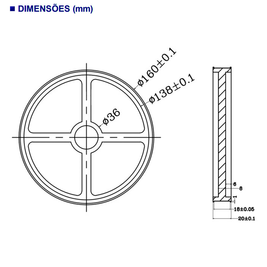 Roda Roldana Metálica com Borracha 500mm de Perímetro para Encoder Eixo 6mm Roda Roldana Metálica com Borracha 500mm de Perímetro para Encoder Eixo 6mm