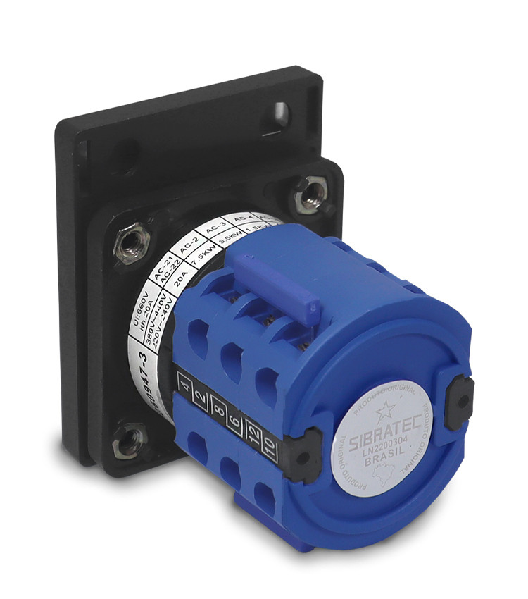 Chave Amperimétrica Rotativa com 4 Posições 0/R/S/T até 20A para Porta de Painel - LW28-20A