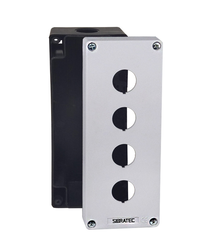 Caixa Plástica Botoeira com 4 Furos 22mm Branco e Preto Caixa Plástica Botoeira com 4 Furos 22mm Branco e Preto