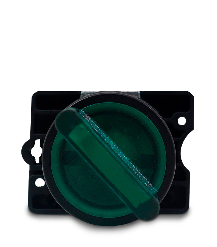 Chave Seletora Iluminada Verde 24V com 2 Posições 1NA Plástica 22mm - XB2-EK2361 Chave Seletora Iluminada Verde 24V com 2 Posições 1NA Plástica 22mm - XB2-EK2361