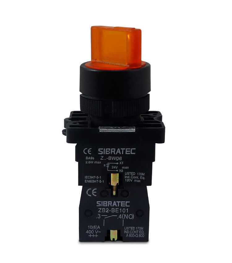 Chave Seletora Iluminada Amarelo 24V com 3 Posições 2NA Plástica 22mm - XB2-EK3565