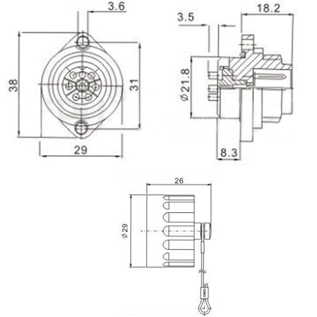 Conector Blindado Macho com 7 Vias para Embutir com Tampa WA22