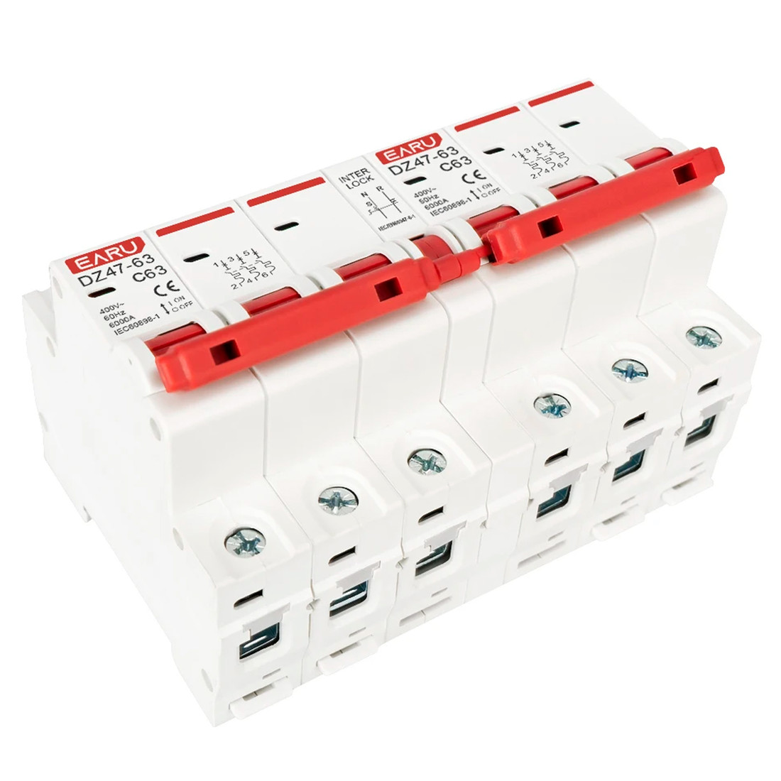 Chave Transferência 3+3 Polos 63A Trilho DIN Disjuntor Intertravado Rede Gerador - DZ-47 Chave Transferência 3+3 Polos 63A Trilho DIN Disjuntor Intertravado Rede Gerador - DZ-47