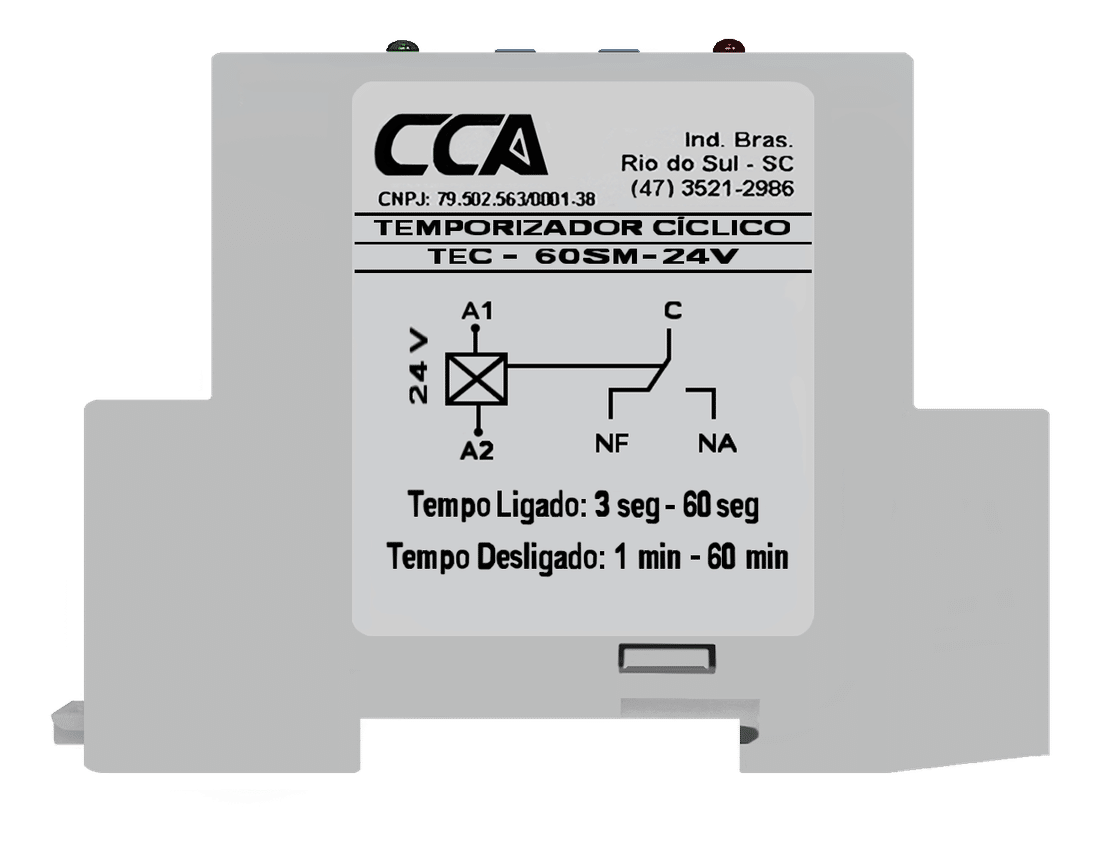 Temporizador Cíclico Liga 0-60 Seg. X Desliga 0-60 Min. - 24V Temporizador Cíclico Liga 0-60 Seg. X Desliga 0-60 Min. - 24V