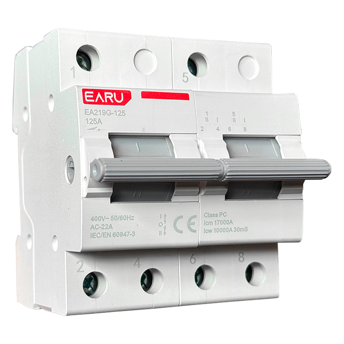 Chave de Transferência 2 Polos 125A Trilho DIN Bipolar Rede Gerador