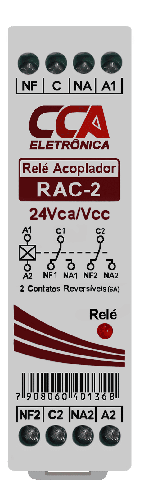 Relé Acoplador Interface 24V com 2 Contatos Reversíveis